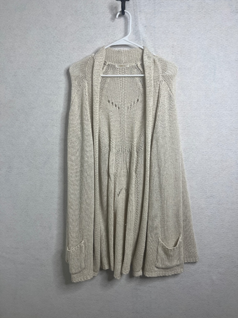 Matty M Open Knit Cardigan Cream Lightweight Boho Layering Sweater